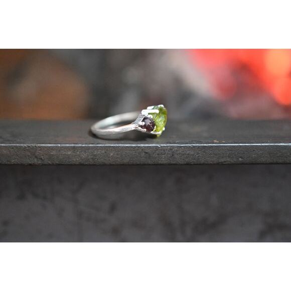Raw Garnet and Peridot Engagement Ring - Picture 10 of 10